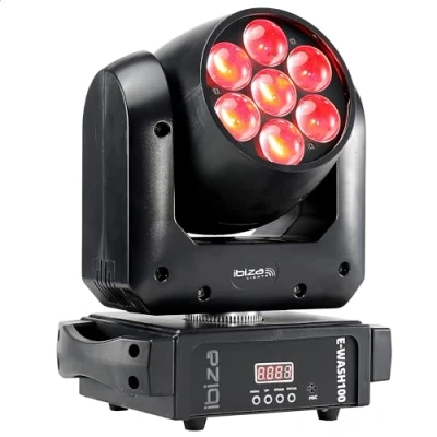 Abbildung von Ibiza E WASH100 Foco ZOOM + WASH con 7 LEDs RGBW 4 EN 1 multicolor 14/16 canales DMX Mesa giratoria Efecto Fiesta, espectáculo, evento