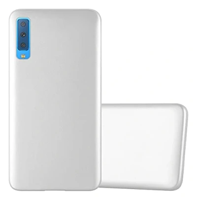 Abbildung von Cadorabo Hülle kompatibel mit Samsung Galaxy A7 2018 Schutzhülle TPU Silikon Case Metallic Design Slim Kratzfest Weiche Gummi Rundumschutz für in Silber