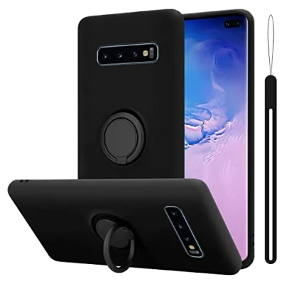 Abbildung von Cadorabo Hülle kompatibel mit Samsung Galaxy S10 4G Schutzhülle TPU Silikon Case Liquid Design Ring Slim Kratzfest Liquidsilikon Microfaser für in Schwarz