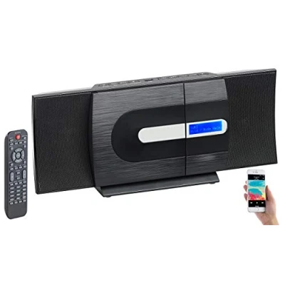 Abbildung von auvisio Kompaktanlage Vertikal: Vertikale Design Stereoanlage, FM/DAB+, Bluetooth, CD, MP3, AUX, 40 W (Kompaktanlage DAB+ Vertikal Design, Wandradio, Receiver)