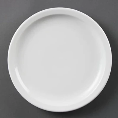 Abbildung von Olympia Whiteware Teller Set mit schmalem Rand, 230 mm (12 Stück), weißes, superverglastes Porzellan, kleine Speiseteller, mikrowellen , spülmaschinen und gefriergeeignet, CB489