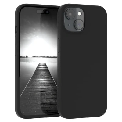 Abbildung von EAZY CASE Premium Silikon Handyhülle kompatibel mit iPhone 15 Slimcover Kameraschutz und Innenfutter, Silikonhülle, Schutzhülle, Bumper, Handy Case, Hülle, Softcase, Schwarz