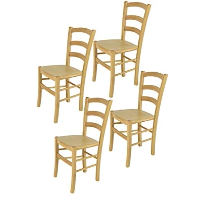 Abbildung von t m c s Tommychairs 4er Set Stühle Venice für Küche und Esszimmer, robuste Struktur aus lackiertem Buchenholz im Farbton Naturfarben Sitzfläche Holz