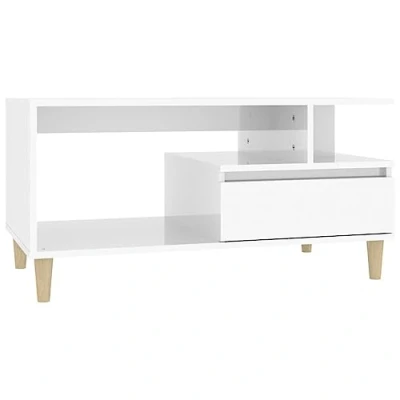 Abbildung von vidaXL Couchtisch Wohnzimmertisch Beistelltisch Sofatisch Teetisch Kaffeetisch Tisch Wohnzimmer Hochglanz Weiß 90x49x45cm Holzwerkstoff