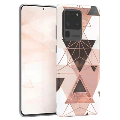 Abbildung von EAZY CASE Handyhülle Silikon mit Kameraschutz kompatibel Samsung Galaxy S20 Ultra / 5G, im Geometrie Design, Motiv, dünn, Slimcover, Silikonhülle, Backcover, Rosa Braun