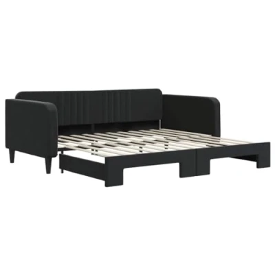 Abbildung von vidaXL Tagesbett, Ausziehbar Schlafsofa mit Lattenrost, Bettsofa Gästebett für Schlafzimmer Wohnzimmer, Sofa Bett Ausziehbett, Schwarz 100x200 cm Samt