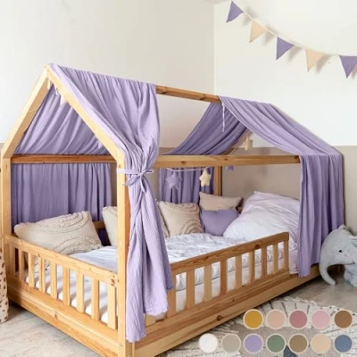 Abbildung von lilimaus Betthimmel Baumwoll Musselin für Kinder Hausbett Deko, Stilvolle Deko Kinderzimmer, ideal als Geschenkidee