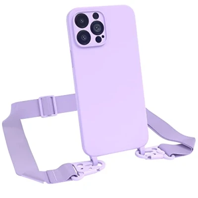 Abbildung von EAZY CASE Premium Silikon 2 in 1 Handykette kompatibel mit iPhone 13 Pro Max Handyhülle Umhängeband, Handykordel Silikonhülle, Hülle Band, Kette für Smartphone, Lavendel Lila