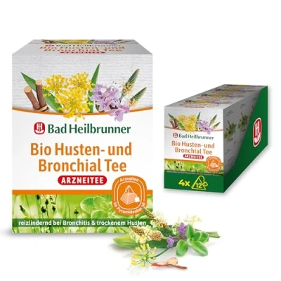 Abbildung von Bad Heilbrunner Bio Husten &amp; Bronchial Arzneitee im Pyramidenbeutel Spitzwegerich, Thymian Fenchel reizlindernd bei Bronchitis, trockenem Erkältungen (4 x 12 Pyramidenbeutel)