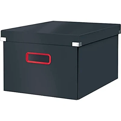 Abbildung von Leitz Click &amp; Store Aufbewahrungsbox Mittel, Faltbare A4 Aktenbox mit Deckel, Stabiler Premium Kartonbehälter für die Ablage von Unterlagen, Zuhause/Büro, Cosy Serie, Samtgrau, 53480089