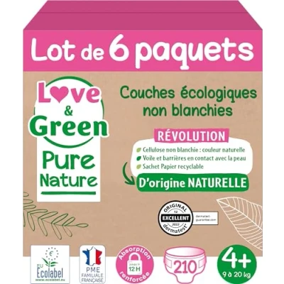 Abbildung von Love &amp; Green Pure Nature Öko Windeln, ungebleicht, Größe 4+ x 35 (9 20 kg), Stück