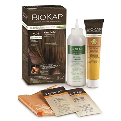 Abbildung von BIOKAP RAPID Permanente Haarfarbe 6.3 Dunkel Goldblond NUR 10 MINUTEN EINWIRKZEIT Bio Arganöl TricoREPAIR Komplex VEGAN Optimale Grauabdeckung Bis zu 80% natürliche Inhaltsstoffe