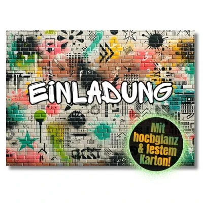 Abbildung von HIDEBLOOM I Einladungskarten Kindergeburtstag Jungen 12 Stück DIN A6 (10,5 cm x 14,8 cm) Cooles Graffiti Einladung Geburtstag Kinderparty Teenager Postkarten Kinder