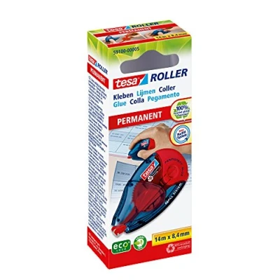 Abbildung von tesa Kleberoller permanent 8,4 mm x 14 m eco Logo und recycelte Verpackung 5 Rollen