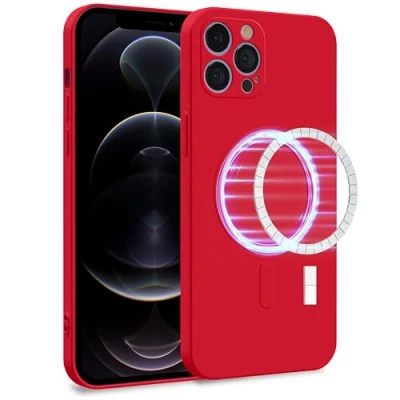 Abbildung von MyGadget Hülle für Apple iPhone 12 Pro Max [ kompatibel mit MagSafe ] Zweilagige Handyhülle Kameraschutz Cover Innenfutter &amp; Silikon außen Rot