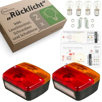 Abbildung von fouraces Anhänger Rückleuchten 2 Set, mit Schaltplan und Kennzeichen Beleuchtung, Rückleuchte, Rücklicht, Zubehör, Licht, Lampen für PKW, Auto Rücklichter, Anhängerlicht