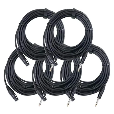 Abbildung von 5er Set Pronomic XFJ 10 XLR zu Klinke Kabel (unsymmetrisches Mikrofonkabel, Länge 10m, säure und ölfest, Spannzangen Zugentlastung) schwarz