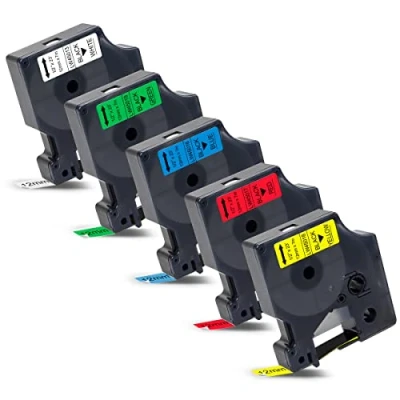 Abbildung von Labelwell 5x 0.47 12mm x 7m Kompatibel Schriftband Ersatz für Dynmo D1 45013 45016 45017 45018 45019 LabelManager 160 210D 360D 280 420P 500TS Labelpoint 350 250 150 100 Labelwriter 450 Duo