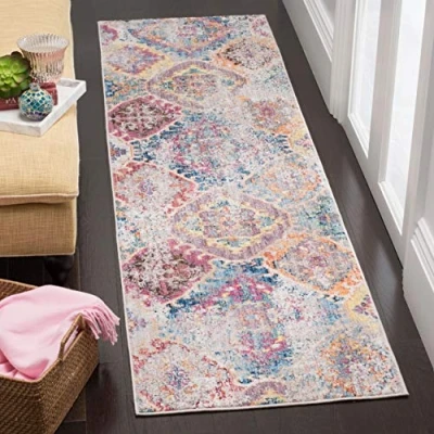 Abbildung von SAFAVIEH Traditionell Teppich für Wohnzimmer, Esszimmer, Schlafzimmer Bristol Collection, Kurzer Flor, Blau und Hellgrau, 69 X 244 cm