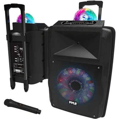 Abbildung von Pyle Musikbox Bluetooth Lautsprecher Groß Partybox 700W Boombox mit aufladbare Batterien und Mikrofon Set, Boxen als Karaoke Box, Tragbare Musik Box Rollen 67cm