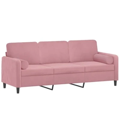 Abbildung von vidaXL Sofa 3 Sitzer, Couch mit Zierkissen, Liegesofa für Wohnzimmer, Polstersofa Sessel Relaxsofa Loungesofa Relaxcouch, Rosa Samt