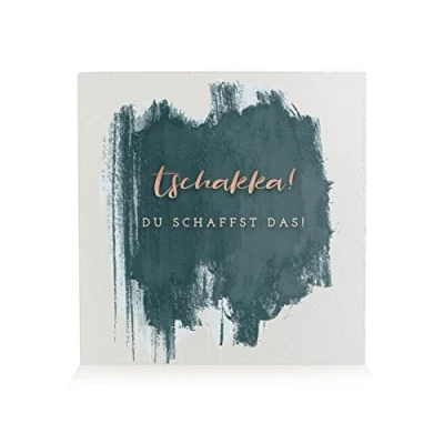 Abbildung von Interluxe HOLZBLOCK Shabby TSCHAKKA DU SCHAFFST DAS Lebensmotto Abstrakt Grau Petrol 125x125mm