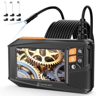 Abbildung von Endoskopkamera mit Licht 5m, Ennovor 1080P HD Digital Endoscope 4.3 Zoll IPS Bildschirm, IP67 Wasserdicht Rohrkamera 8 einstellbaren LEDs, 8mm Schlangenkamera Inspektionskamera