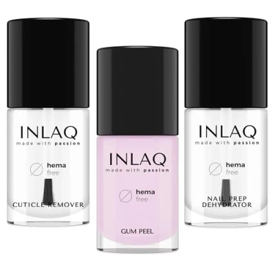 Abbildung von INLAQ® HEMA Free Cuticle Remover + Gum Peel Off Nail Prep Dehydrator 3 x 7ml Komplettes UV Nagelstyling Set