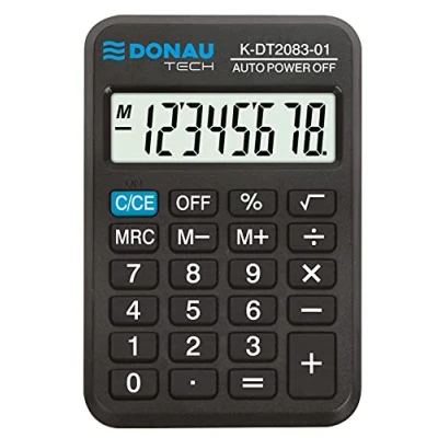 Abbildung von Taschenrechner DONAU TECH/K DT2083 01 8 Stellig Wurzelfunktion/ 89x56x11mm/ Farbe: Schwarz/Rechner mit stelliger Anzeige/Batteriebetrieb/Kompaktes Design
