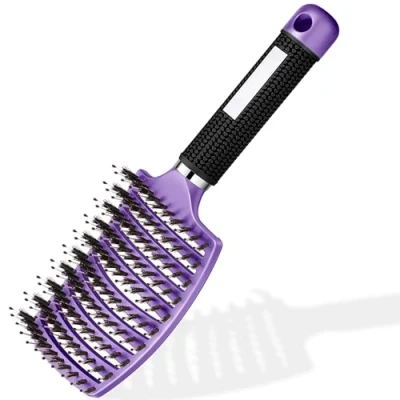 Abbildung von Haarbürste SAKKAL Haarstyling Bürste für Lange Feine Dicke Lockige Haare ohne Ziepen, Profi Entwirrungsbürste mit Griff, Wildschweinborsten (Violett)