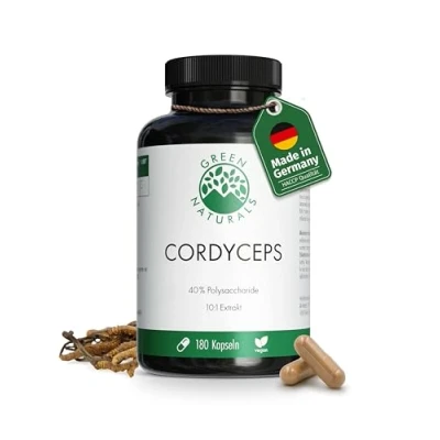Abbildung von Cordyceps Sinensis 400mg je Tagesdosis WICHTIG: 10:1 Extrakt (=14000mg Dosis) +40% bioaktiven Polysacchariden Green Naturals®