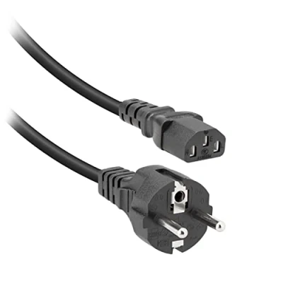 Abbildung von Netzkabel für PC, Drucker, Monitor, IEC C13 Stecker, Schuko 1,5 Meter lang, knitterfrei, Rastnase