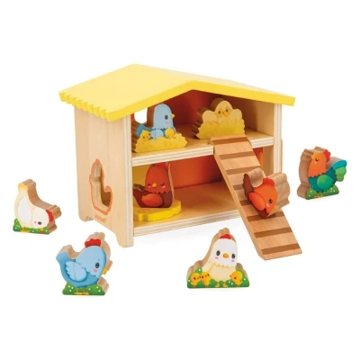 Abbildung von Janod First J03311 Kinderspielzeug, 1 Hühnerstall + 9 Hühner Leiter, FSC Holzspiel, entwickelt Geschicklichkeit und Phantasie, ab 18 Monaten, Mehrfarbig