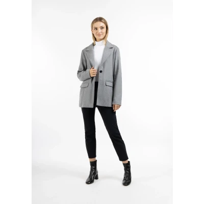 Abbildung von DREIMASTER Klassik Damen Blazer aus langer Wollmischung XXL / Grau Melange 75% Polyester 15% Wolle 8% Polyacryl 2% Viskose