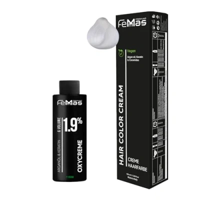 Abbildung von Femmas Haarfarbe Set Bleichverstärker 1000 I Hair Color Cream 100ml + Oxycreme 1.9% Permanente Haar Coloration Entwickler Schonend &amp; langanhaltend Salon für Zuhause