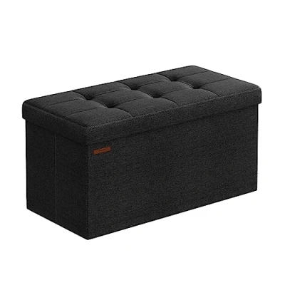 Abbildung von SONGMICS Sitzhocker mit Stauraum, klappbare Sitzbank, 38 x 76 cm Fußbank, Aufbewahrungsbox, bis 300 kg belastbar, für Wohnzimmer Schlafzimmer Flur, tintenschwarz LSF047B01