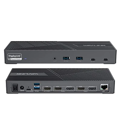 Abbildung von WAVLINK Triple 4K Display DisplayLink Docking Station für Mac OS/Windows,15 In 1 Universelles USB C/USB A Laptop Dockingstation mit 3xHDMI,2xDP,100W PD,10 Gbit/s Datenübertragung,Gigabit LAN,Mic/Audio