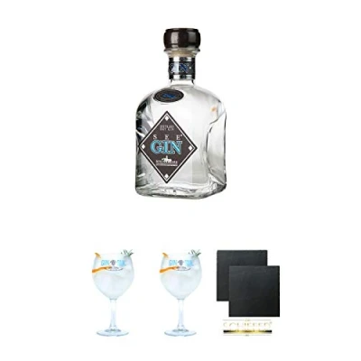 Abbildung von Steinhauser See Gin Bodensee Dry Deutschland 0,7 Liter + Sul Copo Ballon Glas 1 Stück Schiefer Glasuntersetzer eckig ca. 9,5 cm Ø 2