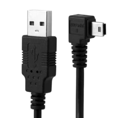 Abbildung von CY Mini USB B Typ 5pol Stecker 90 Grad abgewinkelt auf 2.0 Datenkabel mit Ferrit 3.0m