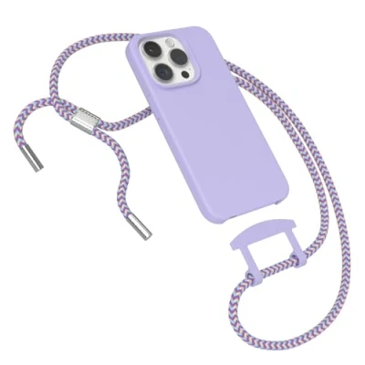 Abbildung von EAZY CASE Hülle mit Band kompatibel iPhone 15 Pro Handyhülle für Silikonhülle Mikrofaser stoßfester Fallschutz Handykette zum Umhängen 2in1 Schutzhülle Handykordel Lila Blau