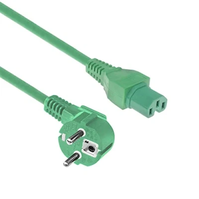Abbildung von ACT Warmgerätekabel CEE7/7 nach C15, 2m Netzkabel CEE 7/7 (gewinkelt Schutzkontakt) Stromkabel auf C15 Warmgerätebuchse, Grün AK5319