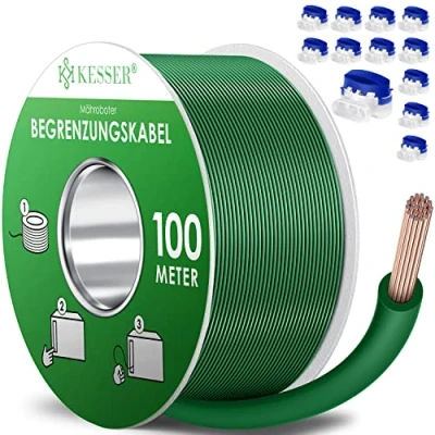 Abbildung von KESSER® Begrenzungskabel 100m + 12 Kabelverbinder für Mähroboter Rasenmäher Rasenroboter Zubehör Set Begrenzungsdraht Universal Suchkabel kompatibel mit Gardena/Bosch/Worx/Einhell/Honda/ROBOMOW