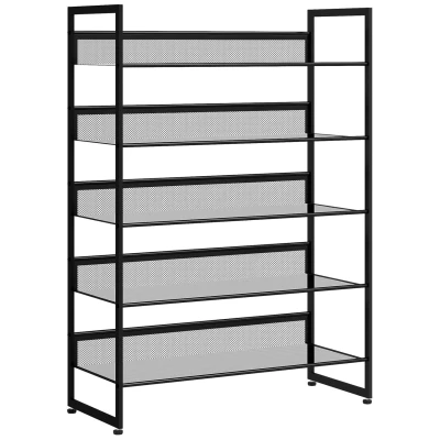 Abbildung von HOMCOM Schuhregal mit 5 Ebenen, Schuhablage für max. 15 Paar Schuhe, Schuh Organizer 1 tlg., Eingang, Schlafzimmer, Stahl, 72 x 30 102 cm, Schwarz