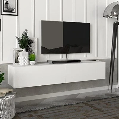 Abbildung von [en.casa] Fernsehschrank Toivakka mit 2 Staufächern Lowboard 135x31x25cm Hängeboard schwebend Weiß