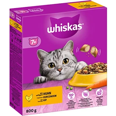 Abbildung von Whiskas Senior 7+ Trockenfutter Huhn, 5x800g (5 Packungen) Katzentrockenfutter für ältere Katzen unterschiedliche Produktverpackungen erhältlich
