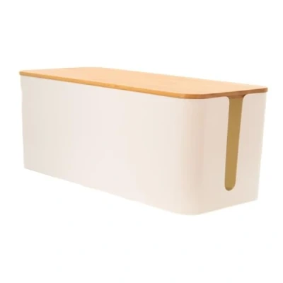 Abbildung von Intirilife Kabelbox, (1x Kabelkanal), Kabelbox mit Bambusdeckel in Weiß Kabelmanagement Box