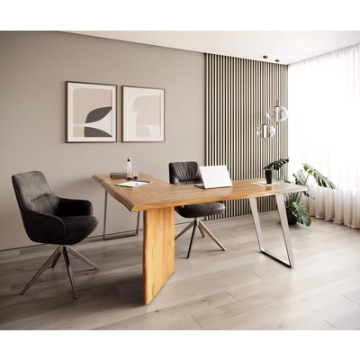 Abbildung von DELIFE Schreibtisch Live Edge, Akazie Natur 170x170 Gestell Silber Baumkante