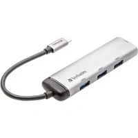 Abbildung von Verbatim USB C Multiport Hub, Adapter aus hochwertigem Aluminium für Laptops MacBooks und Smartphones, Multimedia Adapterstecker mit vier 3.2 Gen 1 Anschlüssen, silber