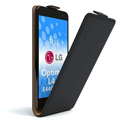 Abbildung von EAZY Case LG E440 / E445 Optimus L4 II Hülle Flip Cover zum Aufklappen, Handyhülle aufklappbar, Schutzhülle, Flipcover, Flipcase, Flipstyle vertikal klappbar, aus Kunstleder, Schwarz