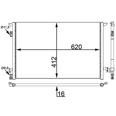 Abbildung von MAHLE ORIGINAL AC 411 000S Klimakondensator ohne Trockner 12 8,6 622 OPEL: Vectra C Caravan, Signum CC, FIAT: Croma Kastenwagen